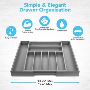 BRAND NEW! Premium Bamboo Expandable Silverware Organizer
